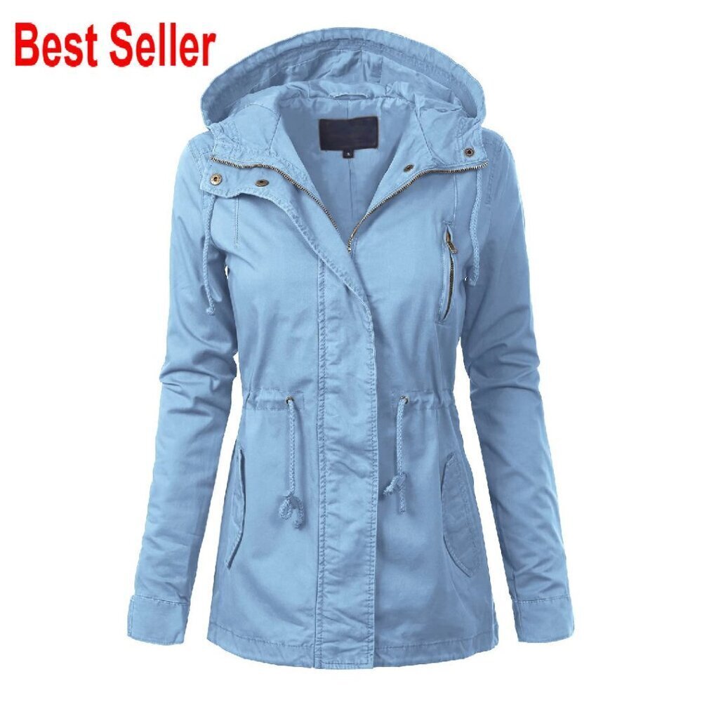 Utility Anorak Jacket Lightweight Hooded Zip Up Safari Style Coat Snap Buttons